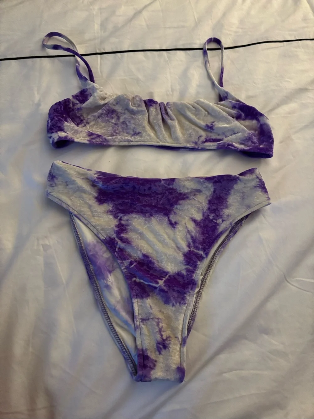 Frankie's Bikinis Purple and White Tie-Dye Velvet Bikini